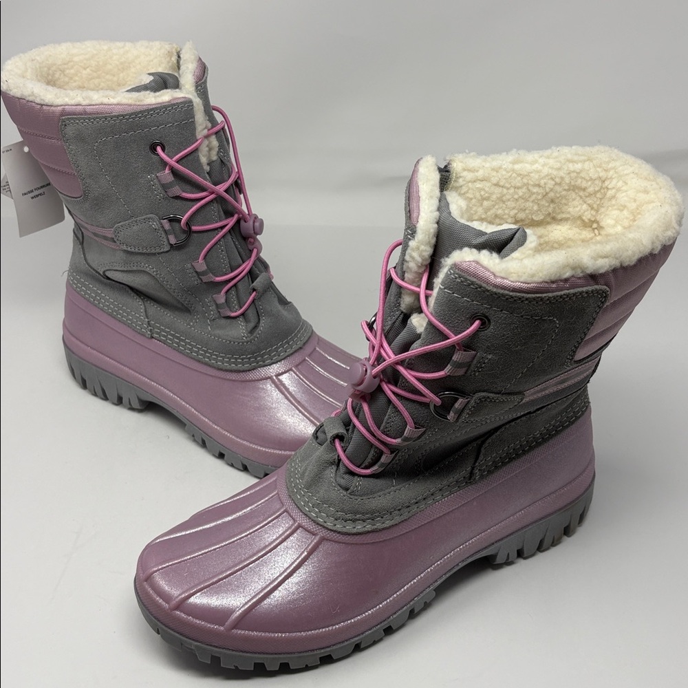 LANDS’ END: Expedition Winter Snow Boots, Gray/Pink, Youth Size 7; NEW
